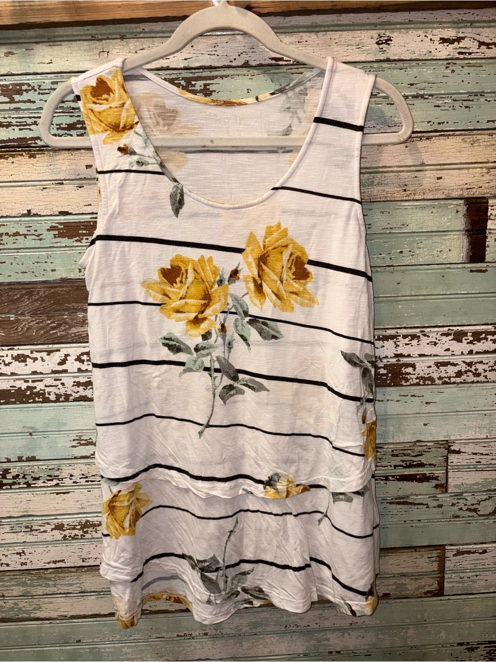 Latched Mama Women’s Easy Access Nursing Tank Top White with Yellow Rose Print